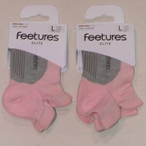 2 Pairs Feetures Elite LIGHT Cushion No Show Tab Socks Women's Large Pink NWT